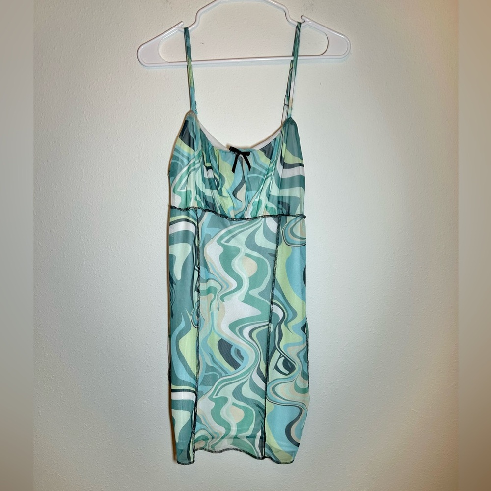 Y2K Cami Dress Size S/M* Blue Green Swirl Psychedelic Festival Rave Bratzcore
